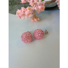 Defne Silver Açık Pembe Disko Top Küpe