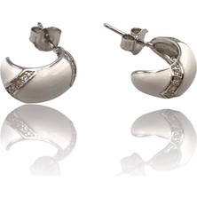 Defne Silver Mineli Bombeli Beyaz Küpe