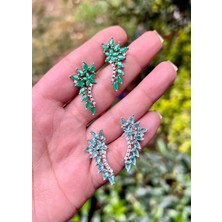 Defne Silver Yeşil Taşlı Çiçek Küpe