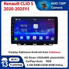 Renault Clio 5（2020-2025 Yıl）android Sürüm 13 Kablosuz Carplay Navigasyon Multimedya 9 Inç Ekran 4G Ram + 32GB Hafıza Çerçeveli ve arka görüş kameralı