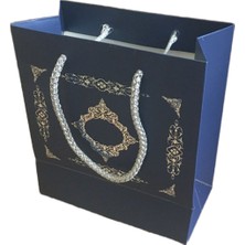 Tahtakale Toptancı Karton  Çantası Gümüş Saray Desenli 20x20x10 Cm (10 Adet)  Lacivert