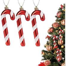 Baston Şekilli Yılbaşı Ağaç Süs 3 Adet