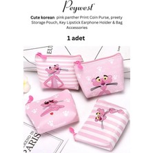 Peywest Pink Panther Kore Tarzı Mini 12Cmx10Cm Bozuk Para Cüzdanı Fermuarlı Küçük Kadın Cüzdanı