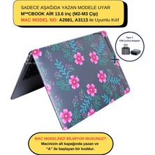 Macbook Air Kılıf 13.6 inç M2-M3, Flower-01NL (TouchID'li Air M2-M3 13.6") A2681 A3113 ile Uyumlu