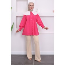 Fuşya Bebe Yaka Güpürlü Gömlek