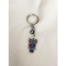 HD Marketim Anahtarlık Cam Nazar Boncuklu Baykuş Model Çanta Cüzdan Süsü Aksesuar