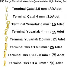 Stronger 250 Parça Terminal Yuvarlak Çatal ve Mini Uçlu Pabuç Seti