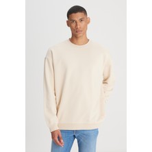 Loose Fit Rahat Kesim Bisiklet Yaka %100 Pamuk Ekru Sweatshirt