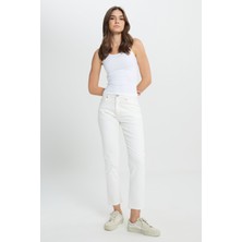 Slim Fit Dar Kesim Normal Bel Dar Paça %100 Pamuk Rider Ekru Jean Kot Pantolon
