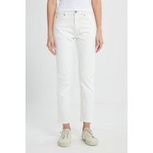 Slim Fit Dar Kesim Normal Bel Dar Paça %100 Pamuk Rider Ekru Jean Kot Pantolon