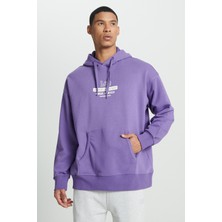 Lee Loose Fit Rahat Kesim Kapüşonlu İçi Polarlı Sırt Baskılı Mor Sweatshirt
