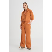 Loose Fit Rahat Kesim Normal Bel Geniş Paça Kahverengi Pantolon