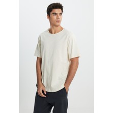 Regular Fit Normal Kesim Bisiklet Yaka %100 Pamuk Bej Tişört