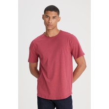 Regular Fit Normal Kesim Bisiklet Yaka %100 Pamuk Gül Kurusu Tişört