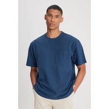 Loose Fit Rahat Kesim Bisiklet Yaka %100 Pamuk Lacivert Tişört