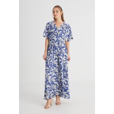 Loose Fit Rahat Kesim V Yaka Lacivert Elbise