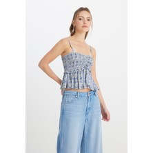 Regular Fit Normal Kesim Kalp Yaka Mavi Bluz