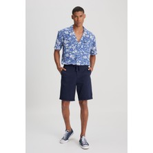 Regular Fit Normal Kesim %100 Pamuk Normal Bel Lacivert Chino Şort