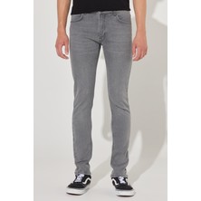 Malone Skinny Fit Dar Kesim Normal Bel Gri Esnek Jean Kot Pantolon