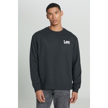 Regular Fit Normal Kesim Bisiklet Yaka Şardonlu Logolu Siyah Sweatshirt