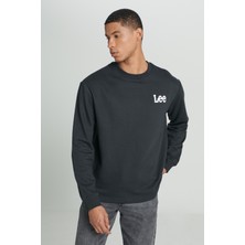 Regular Fit Normal Kesim Bisiklet Yaka Şardonlu Logolu Siyah Sweatshirt