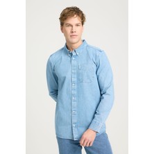 Regular Fit Normal Kesim %100 Pamuk Mavi Gömlek