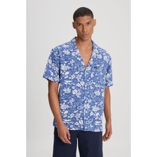 Relaxed Fit Geniş Kesim Kısa Kollu Lacivert Gömlek