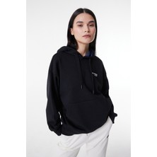Regular Fit Normal Kesim Kapüşonlu İçi Polarlı Siyah Sweatshirt