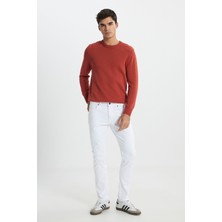 Slim Fit Dar Kesim Normal Bel Dar Paça Luke Beyaz Jean Kot Pantolon