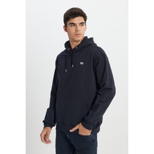 Regular Fit Normal Kesim %100 Pamuk Kapüşonlu Şardonlu Siyah Sweatshirt