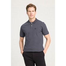 Regular Fit Normal Kesim Polo Yaka %100 Pamuk Antrasit Tişört