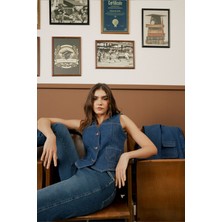 Wrangler Slim Fit Dar Kesim %100 Pamuk Lacivert Jean Denim Yelek