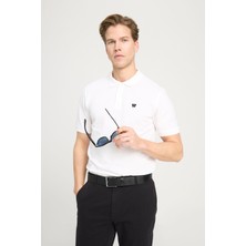 Regular Fit Normal Kesim Polo Yaka %100 Pamuk Beyaz Tişört