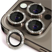 Alponso Apple iPhone 16 Pro Max Kamera Koruma Parlak Renkli Taşlı Lens Koruyucu Cam Koruma