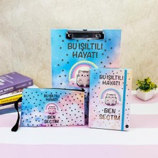 Attach Bu Işıltılı Hayatı Ben Seçtim Tasarımlı Özel Kutulu Sekreterlik Lastikli Defter ve Kalemlik Set