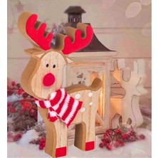 Sole Yılbaşı Süsü Dekoratif Atkılı Ahşap Geyik Biblo Figür - 19 Cm