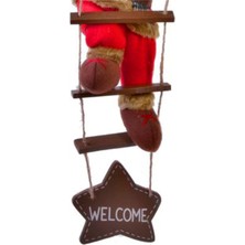 Sole Yılbaşı Süsü Ahşap Merdivenli Noel Baba Figür Büyük Boy 40 Cm - Merdiven İle 78 Cm