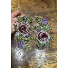 Gönülden Tasarım 2 Adet Ponponlu Varaklı Nakış Işleme Çiçek Arma Dikiş Aplike 18X10 cm