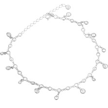 Sallantılı Full Taşlı Su Yolu Gümüş Kadın Ayak Halhal