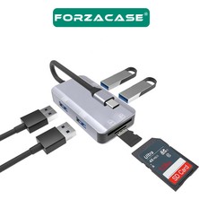 Forzacase 6in1 USB 3.1 Type-C 4 Port USB Çoklayıcı Otg Sd Kart Okuyucu Mac iPhone 15 16 Uyumlu FC833