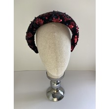 Bivalvia Accessories Kırmızı Siyah Pullu Payetli Taç