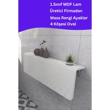 Kydonia Home Mdf Lam 4 Köşesi Oval Parlak Beyaz Sabit Raflı Duvara Monte Kırma Katlanır Yemek Masası