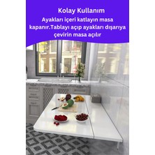 Kydonia Home Mdf Lam 4 Köşesi Oval Parlak Beyaz Sabit Raflı Duvara Monte Kırma Katlanır Yemek Mutfak Masası