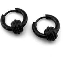 Solfera Özel Tasarım Siyah Renk Paslanmaz Çelik Erkek Kadın Halka Küpe ER119