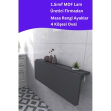 Kydonia Home Mdf Lam 4 Köşesi Oval Antrasit Gri Sabit Raflı Duvara Monte Kırma Katlanır Yemek Mutfak Masası