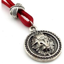 Solfera Aslan Burcu Leo Kabartma Aslan Metal Kırmızı Deri Erkek Kolye Q0900