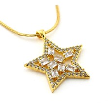 Solfera Beyaz Zirkon Taşları ile Süslü Yıldız Gökyüzü Sarı Çelik Zincir Kadın Kolye Q0867