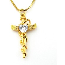 Solfera Melek Kalp Figür Zirkon Taşlı Sarı Çelik Zincir Kadın Kolye Q0870