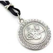 Solfera Kabartma Antik Meta Tuğra Siyah Deri Erkek Kolye Q0904