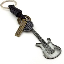 Solfera Elektro Gitar Müzik Rock Gerçek Deri Metal Anahtarlık KC046
